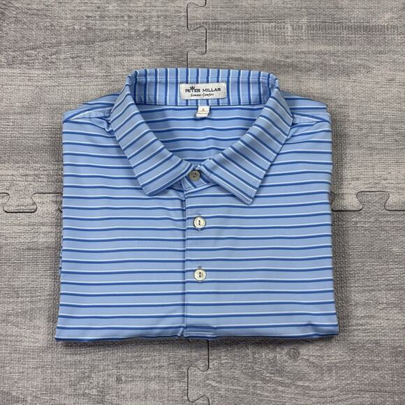 Peter Millar Summer Comfort Golf Polo L Dallas Country Club DCC Striped Blue EUC - Picture 8 of 10